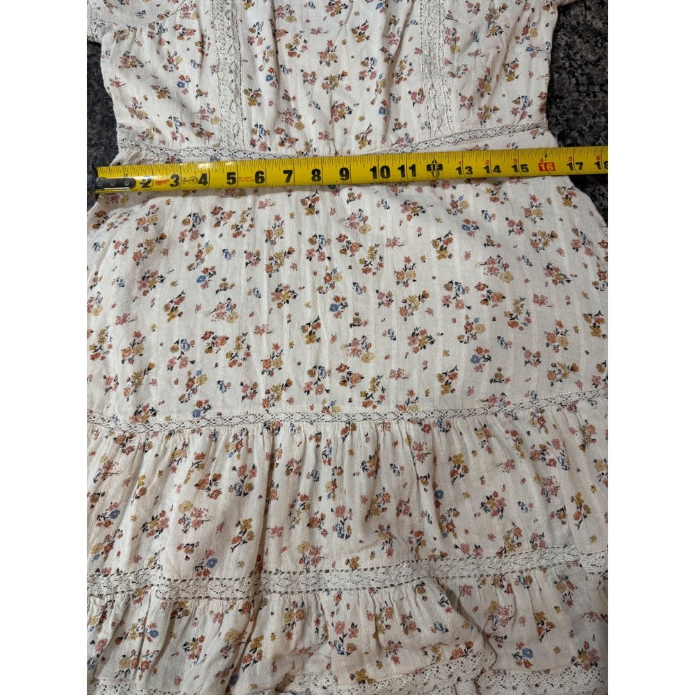 American Eagle Ditsy Floral Lace Trim Tiered Mini Dress Cream Womens Large - Picture 8 of 10